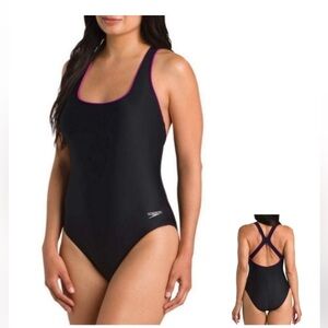 Speedo Women's Ultraback Black and Pink One-Piece Swimsuit NWT